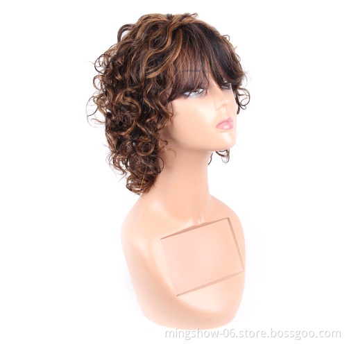 Hair Straight Wig Peruvian Remy Hair Mid-Length Human Hair Wigs For Women Natural Color Full Machine Made Wigs With Bang